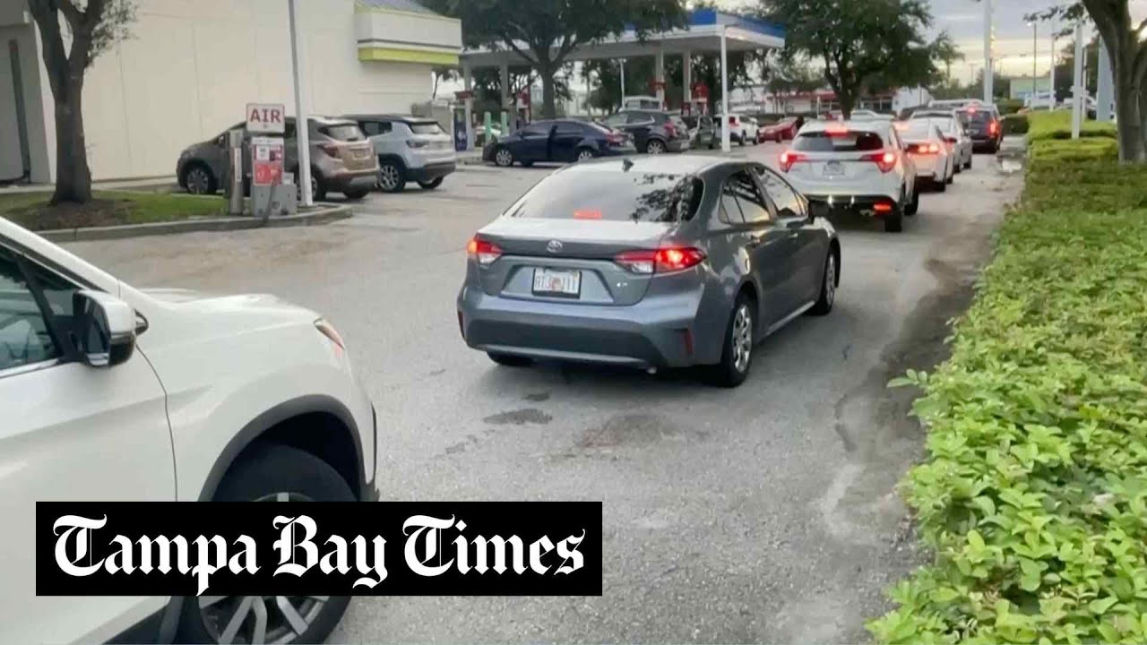 Long lines at gas station near Tampa, Florida ahead of Hurricane Milton