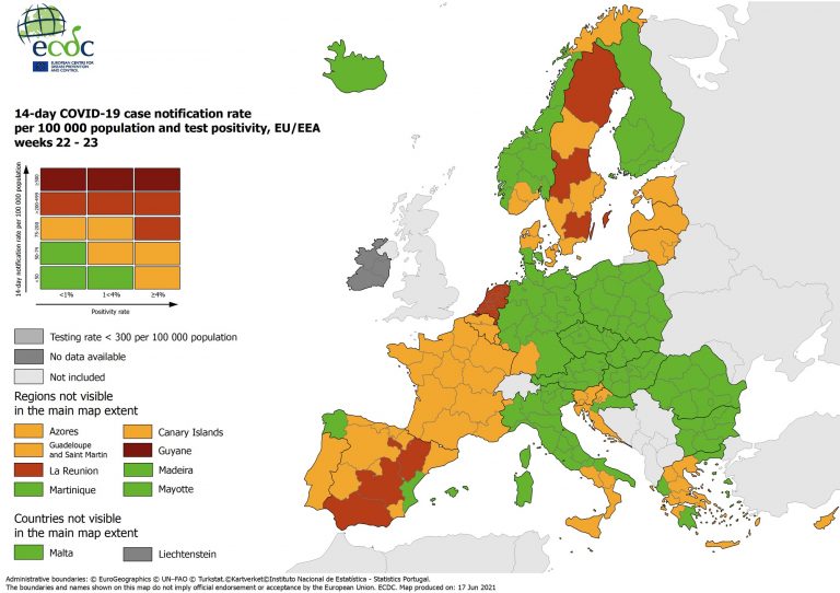 България е в зелената зона на картата на ЕС за състоянието на COVID-пандемията