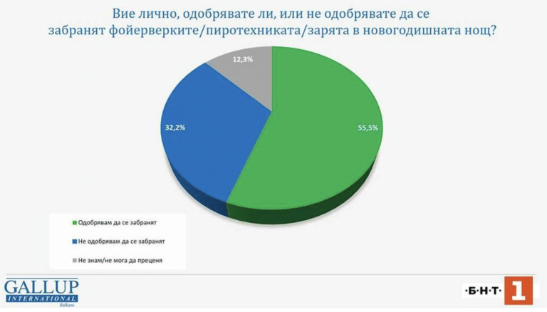 Повече от половината от пълнолетните българи одобряват забраната на пиротехниката в новогодишната нощ